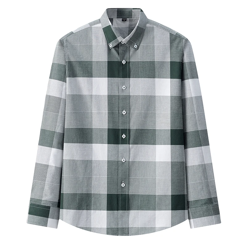 New Oversized S~5XL Pure Cotton Oxford Plaid Shirts For Mens Long Sleeve Dress Shirt Male Casual Soft Comfort Slim Fit Clothing