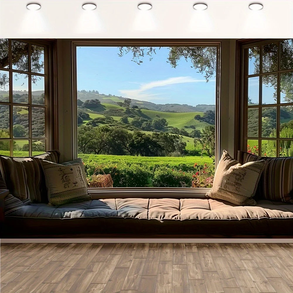 Large Window Wall Mural Tapestry Scenic Landscape View Living Room Decor Photo Backdrop Curtain