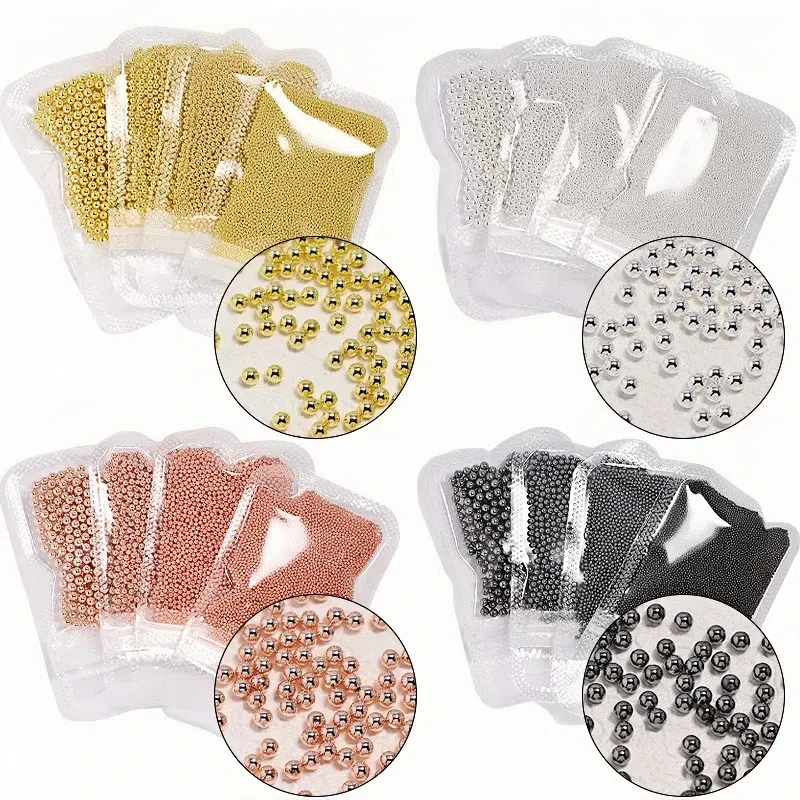 10g 멀티 사이즈 금속 네일 비즈 골드 도금 실버 부드러운 라운드 볼 스페이서 비즈 DIY 네일 아트 쥬얼리 장식 액세서리