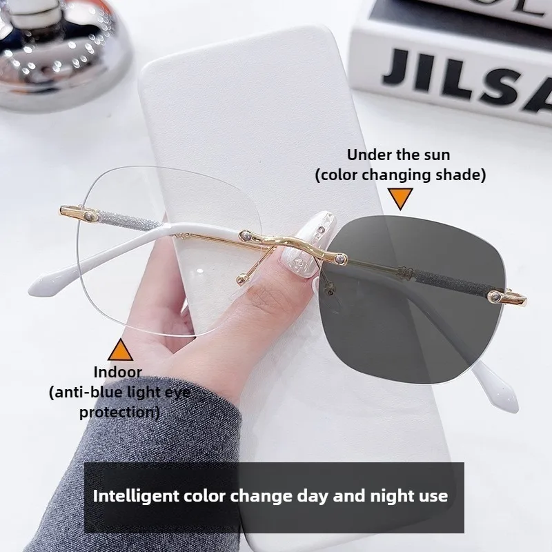 Photochrome Anti-Strahlungs-Rahmenlose Brille für Damen und Herren, randlose Übergangsbrille, 2-in-1-Brille – Detail 3