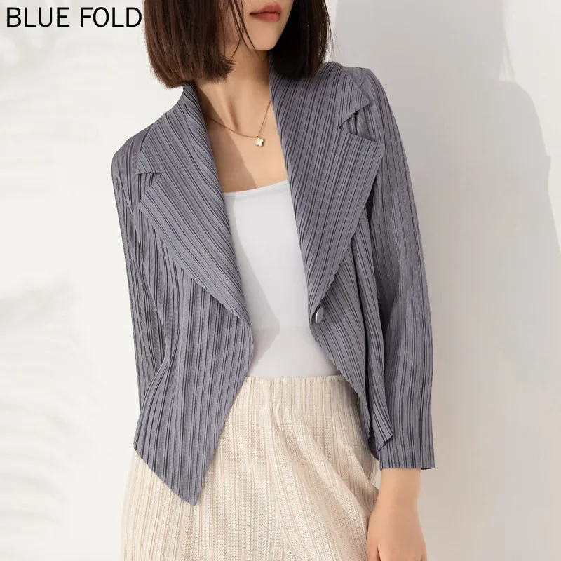 MIYAKE-Women's Versatile Suit Collar One Button Temperament Short Slim Suit Top Coats, Early Autumn Fashion, New Style