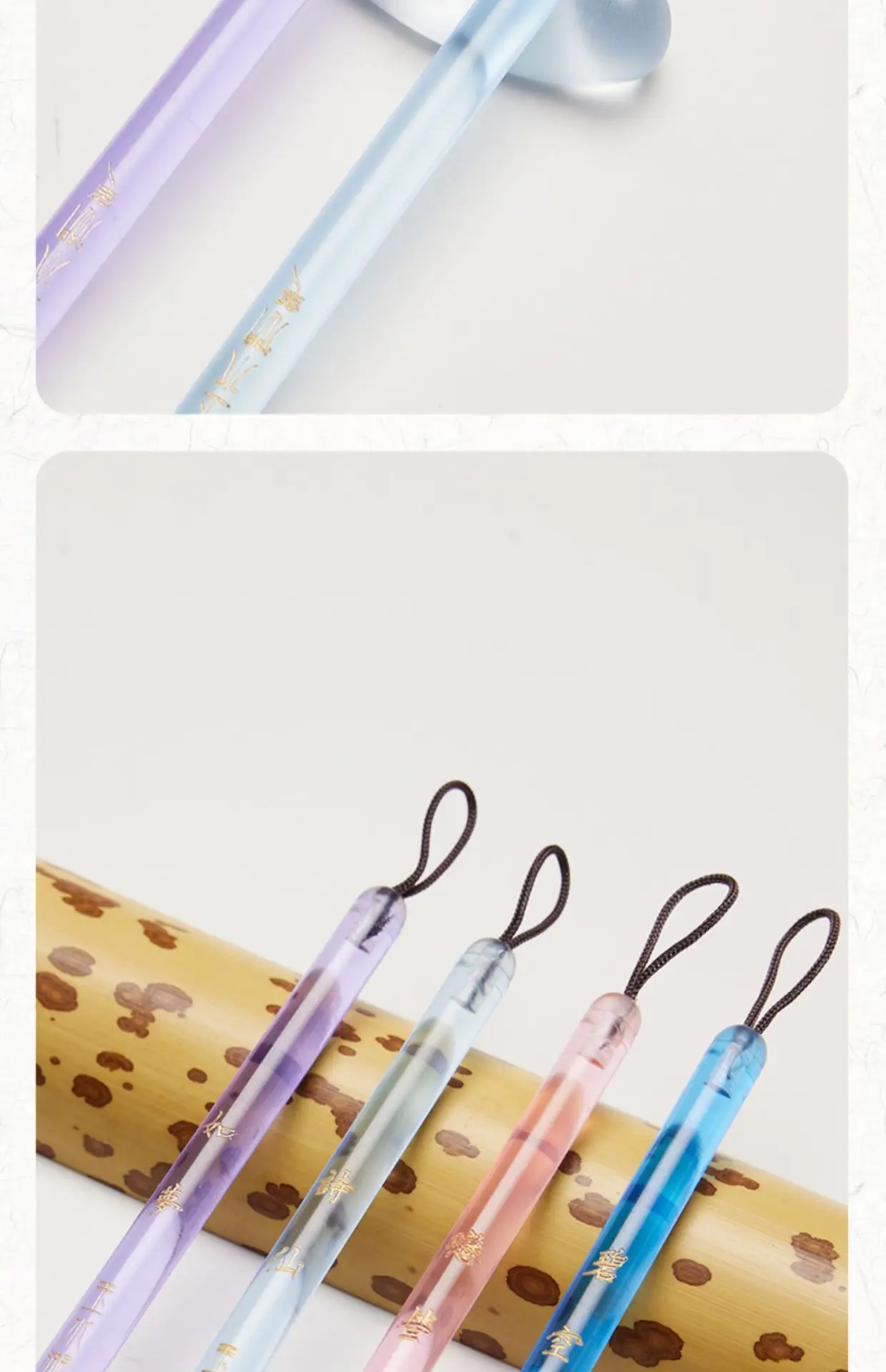 Kleiner Pinsel und Profi-Kalligrafie-Stift aus Wolfshaar mit dünnem Goldkörper und transparentem Acryl-Griff für Schreibübungen – Detail 11