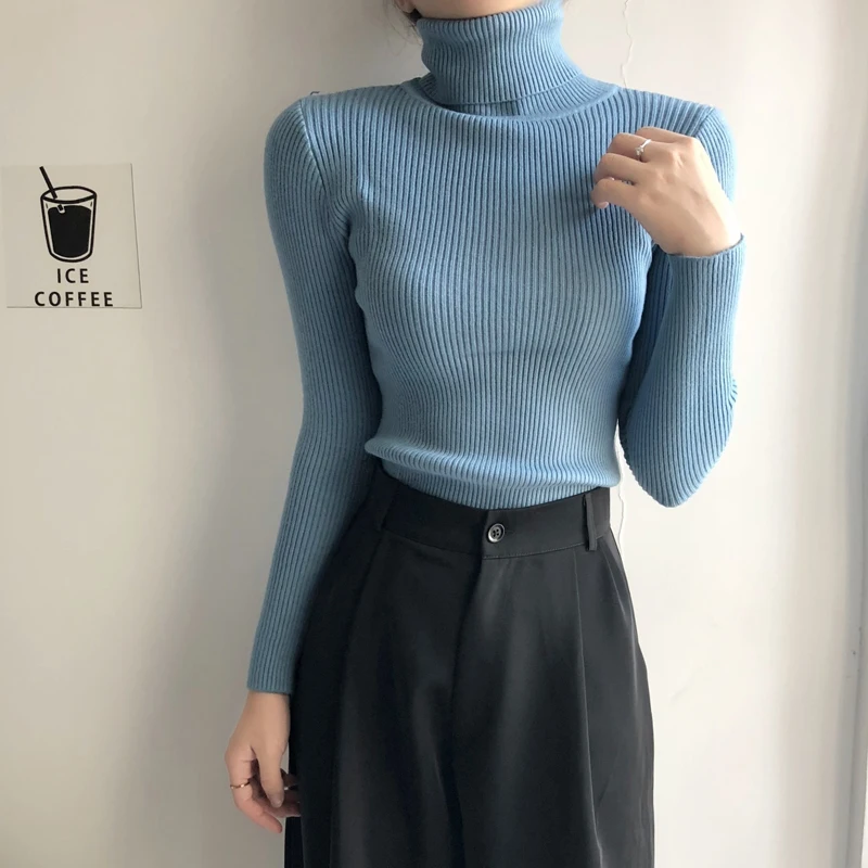 Women Solid Turtleneck Long Sleeved Sweater Autumn Winter 2023 New Casual Versatile Slim Simplicity Knitted Bottoming Shirt