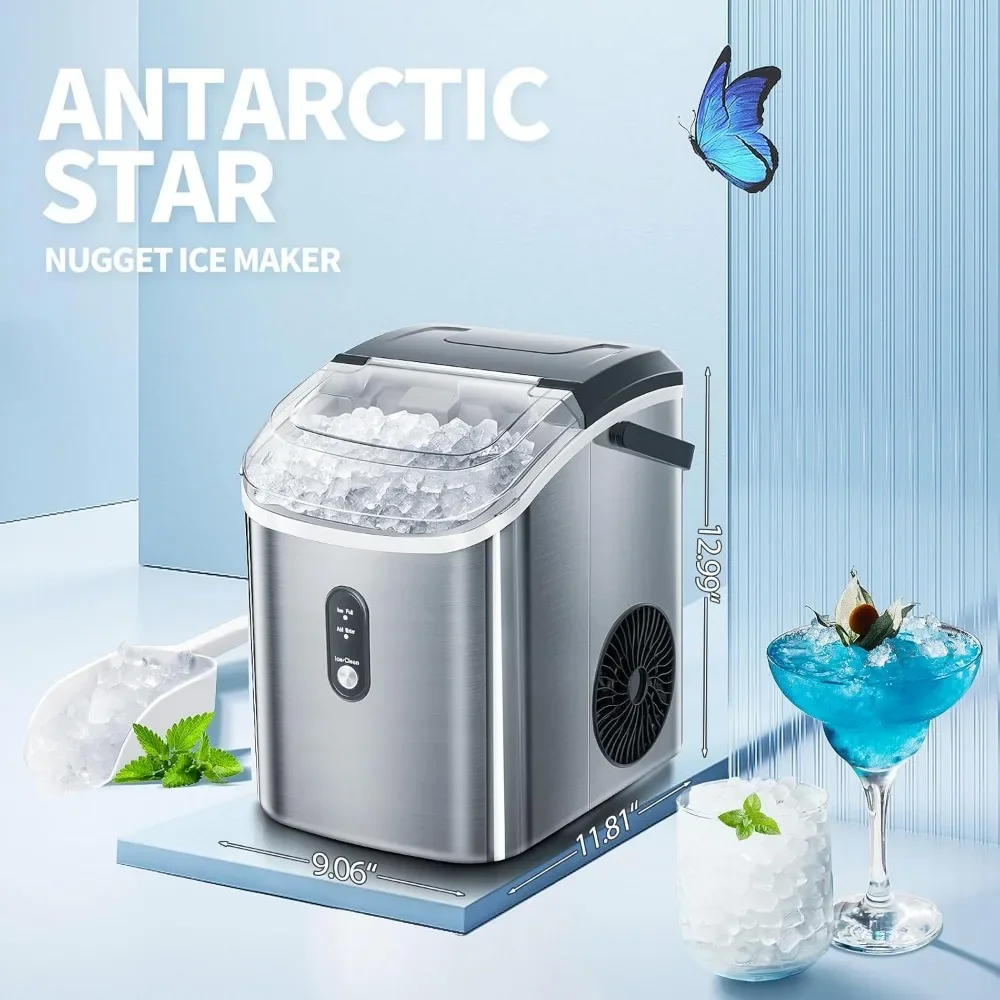 Desktop Ice Maker com Soft Chew Ice, Equipado com Ice Scoop, Self-Cleaning, One Click Operation, 34 lbs, 24 horas