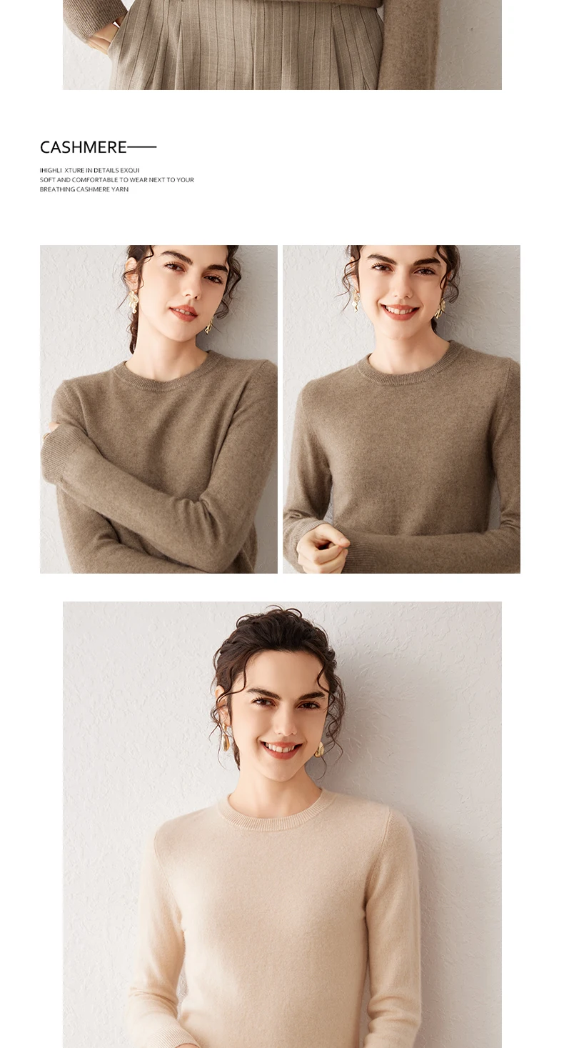 Damen 100% Reiner Kaschmir-Pullover 2026 Herbst Winter Rundhals Langarm Warm Weich Gestrickter Pullover Neue Strick-Oberteile Damenkleidung – Detail 14