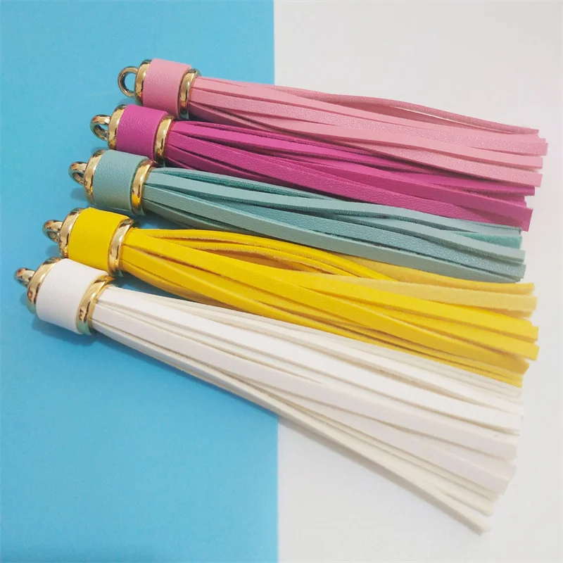 5-10Pcs Metal Ring Faux Leather Tassel Pendants DIY Keychain Jewelry Card Bag Crafts Decor Curtain Phone Fringe Trim Accessories