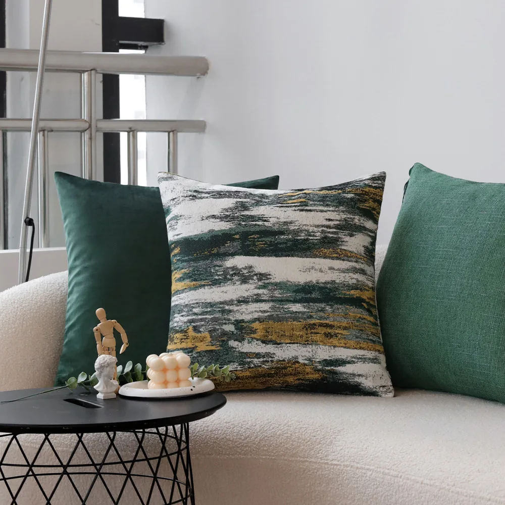 45x45cm Dark Green Throw Pillowcase Cojines Texture Color Woven Abstract Jacquard Pillow Cover Home Decorative Cushion Covers