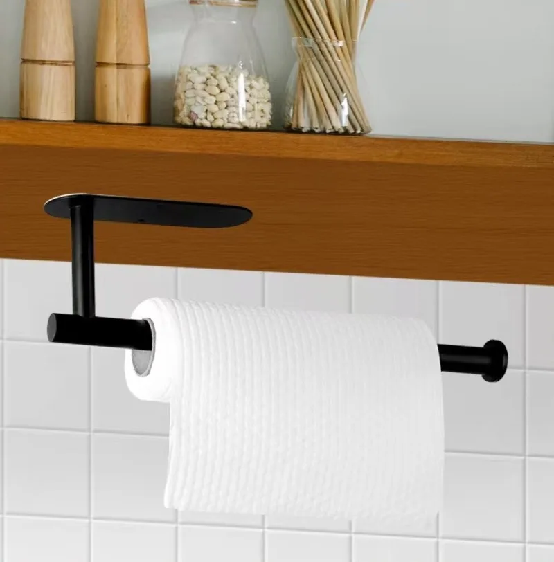 Wall Mount Kitchen Paper Towel Holder Multifunctional Cling Film Roll Rack Household Kitchen Storage Organizer Hanging Shelf
