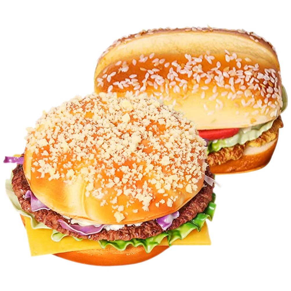 2 Pcs Fake Food Decors Delicate Burgers Models Toys Artificial Simulation Shaped PU