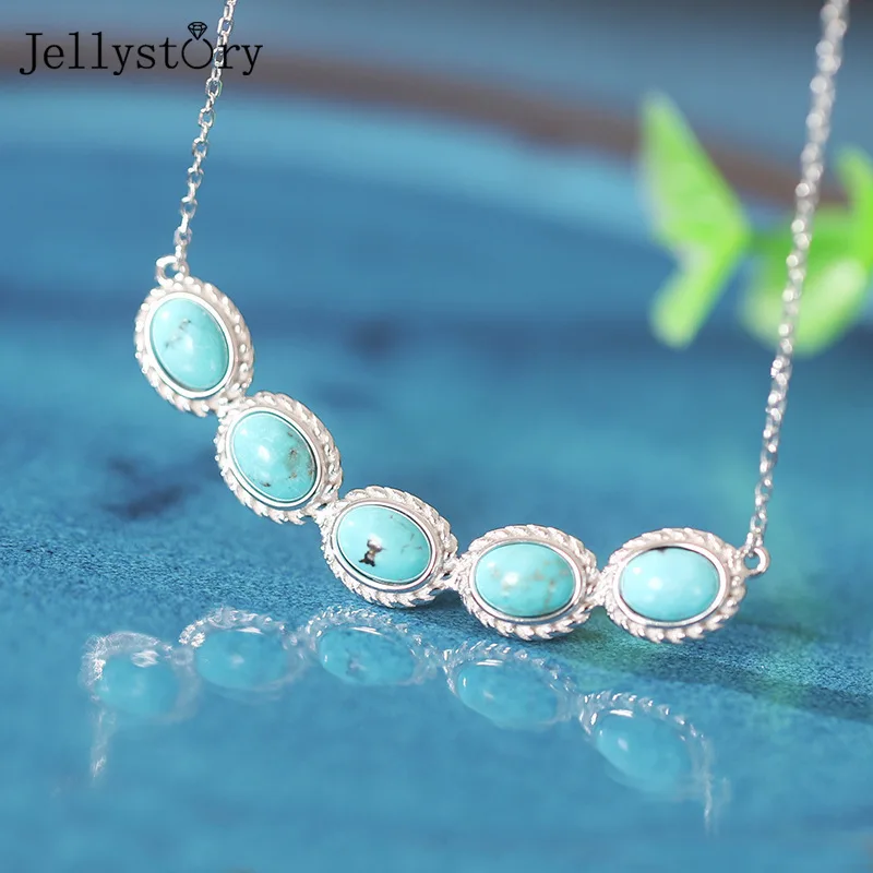 

Jellystory 925 Sterling Silver Turquoise Necklace For Women Simple Blue Red White Earrings Wedding Anniversary Fine Jewelry