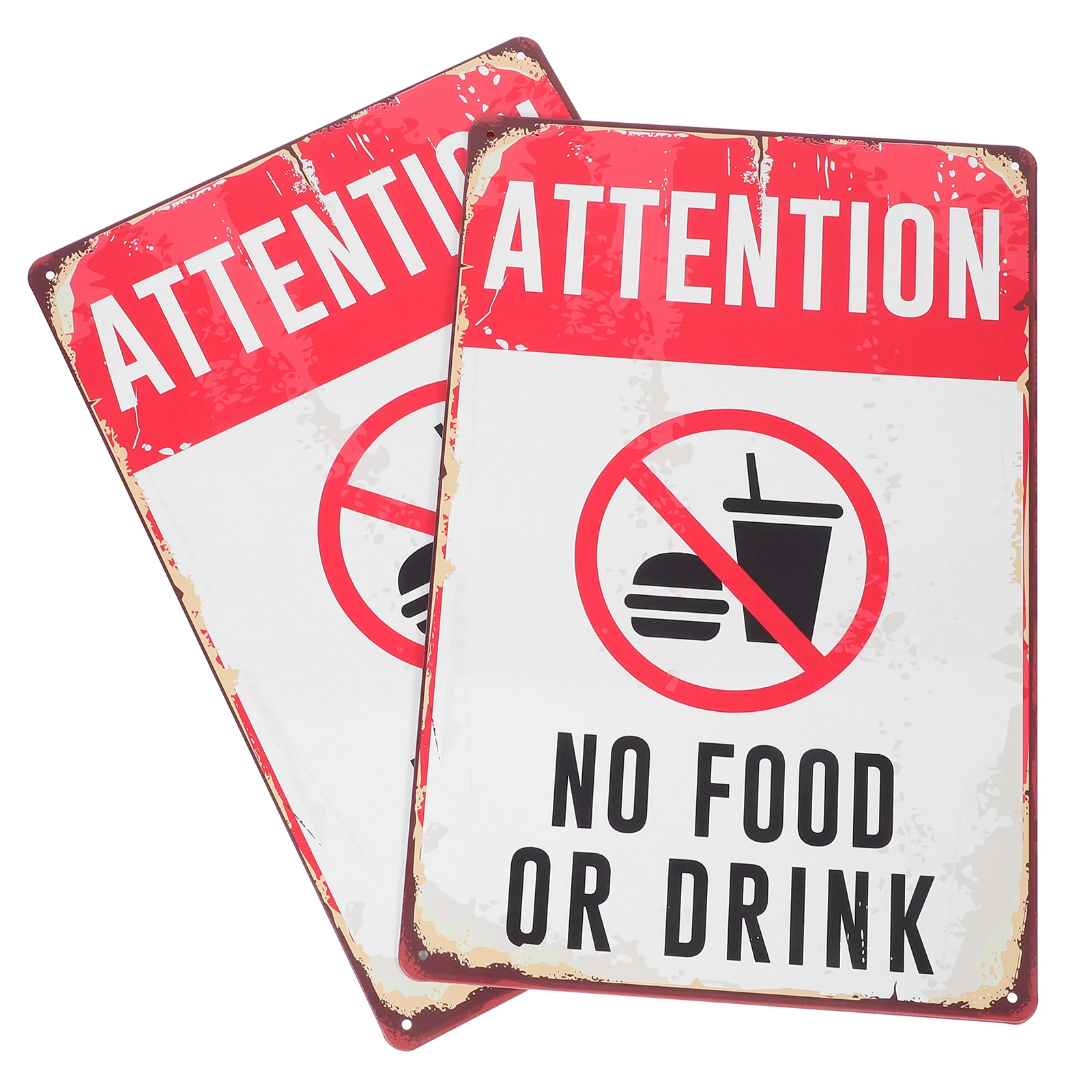 

2 Pcs Warning Sign Car Reminder Metal Signs Drinks No Drinking Safety Eating Label Commercial Space Food or for Library