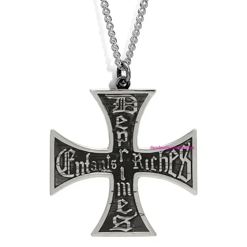 ERD style retro double-sided cross shape distressed letter personality 925 silver necklace long men