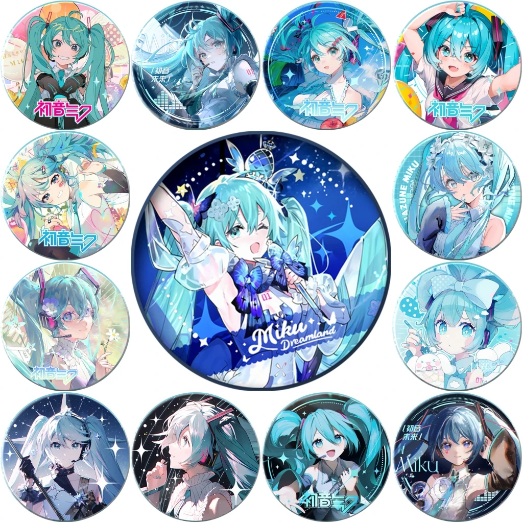 58mm Anime Hatsune Miku KAITO MEIKO Cosplay Costume Badge Pin SPTE Tinplate Brooch Accessories Halloween Prop Xmas Gift