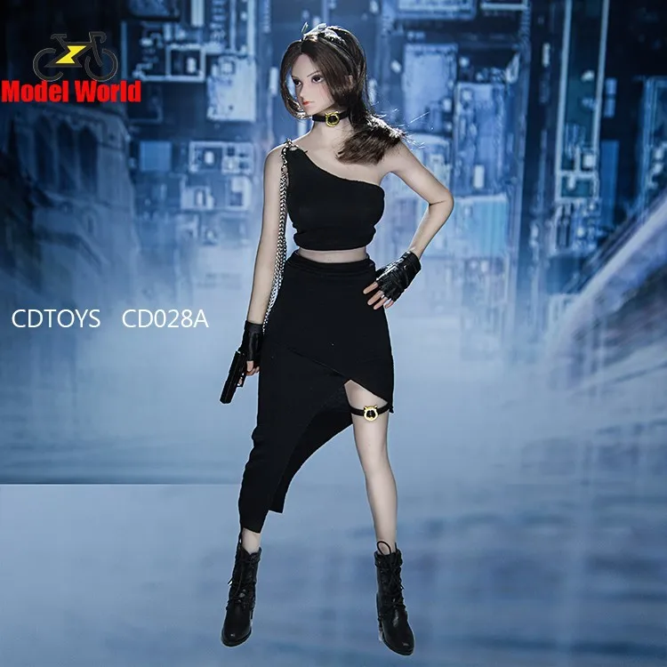 IN STOCK Cdtoys Cd028 1/6 Female Inclined Shoulder Vest Balck Dress White Skirt Gun Accessories for 12