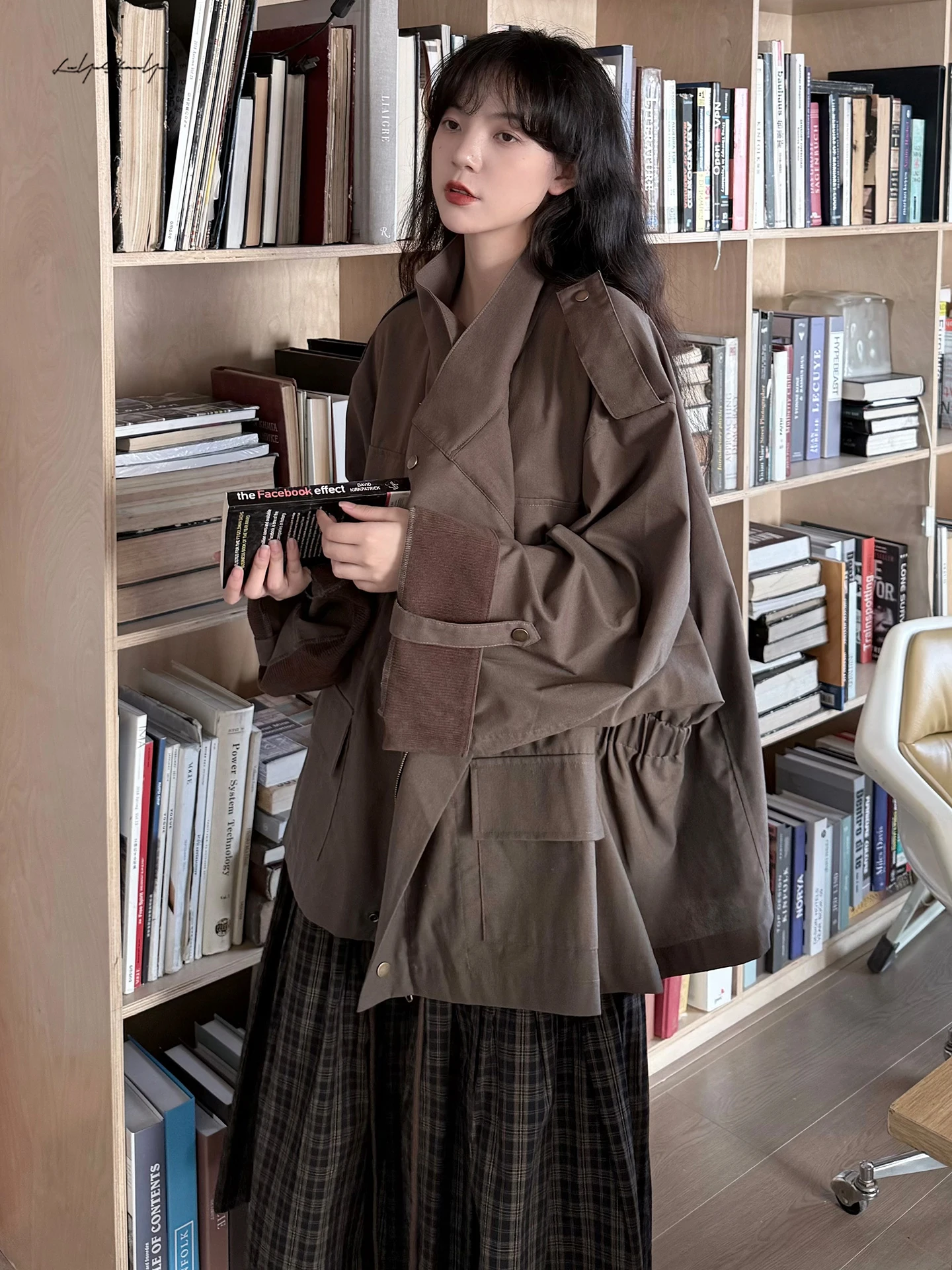 

Loose Fit Linen Workwear Sle Coat Women's Mid-Length Single-Breasted Button Pure Color Commute Faion Retro Windbreaker
