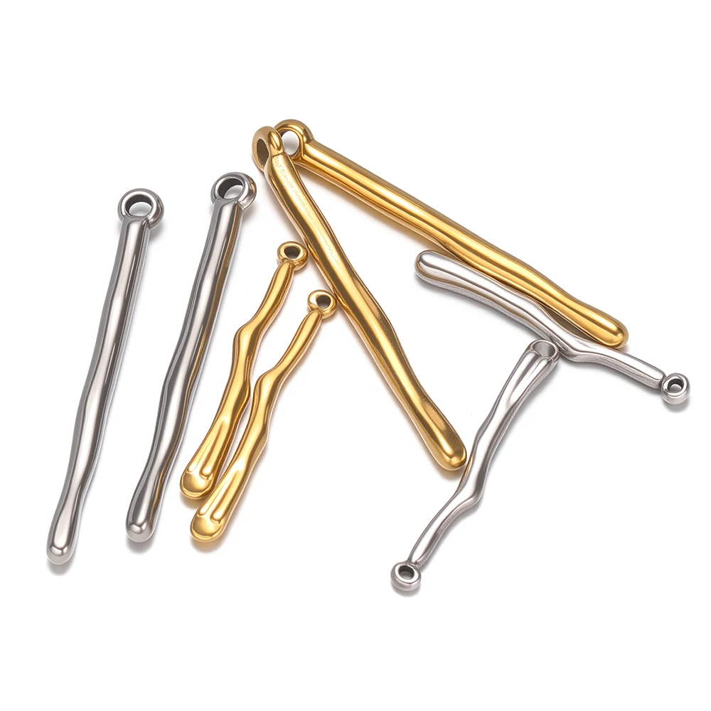 10 Stück Edelstahl PVD Gold Gebogene Stäbchen-Anhänger für DIY Schmuckherstellung Zubehör Halskette Anhänger Armband Ohrringe Komponenten