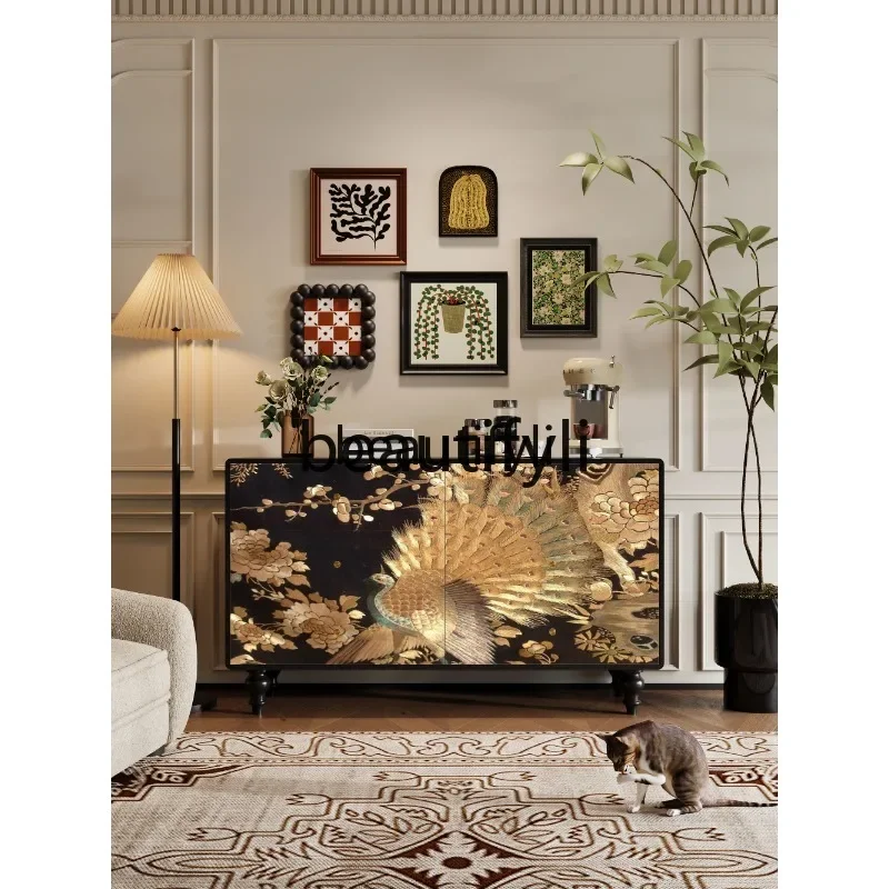 

53French classical flower and bird picture six chest cabinet living room storage cabinet entrance decorative locker