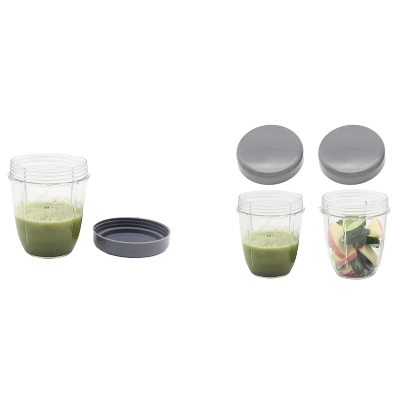 Blender Cups And Flat Lids Replacement Parts Compatible For Nutribullet Blender Juicer 600W, 900W,18OZ Cup