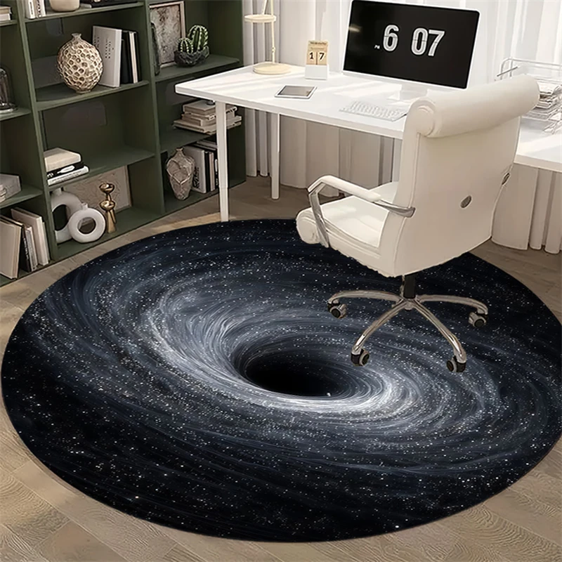 3D Vortex Galaxy Black Hole Printed Round Area Rug, Starry Space Illusion Pattern, Sci-Fi Style Home Floor Mat