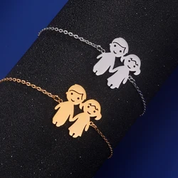 Teamer Cute Family Bracelets Girl Boy Stainless Steel Charm Bracelet Bangle for Daughter Son Sister Brother Couple Gifts Jewelry
