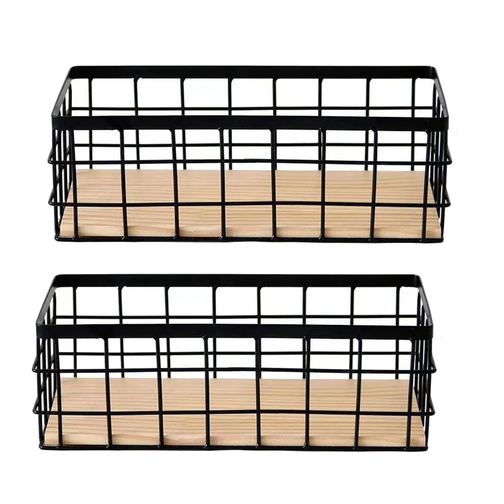 T36C 2Pack Metal Storage Basket with Wood Base,Decorative Baskets for Home Storage,Wire Basket for Organizing Small Tableware