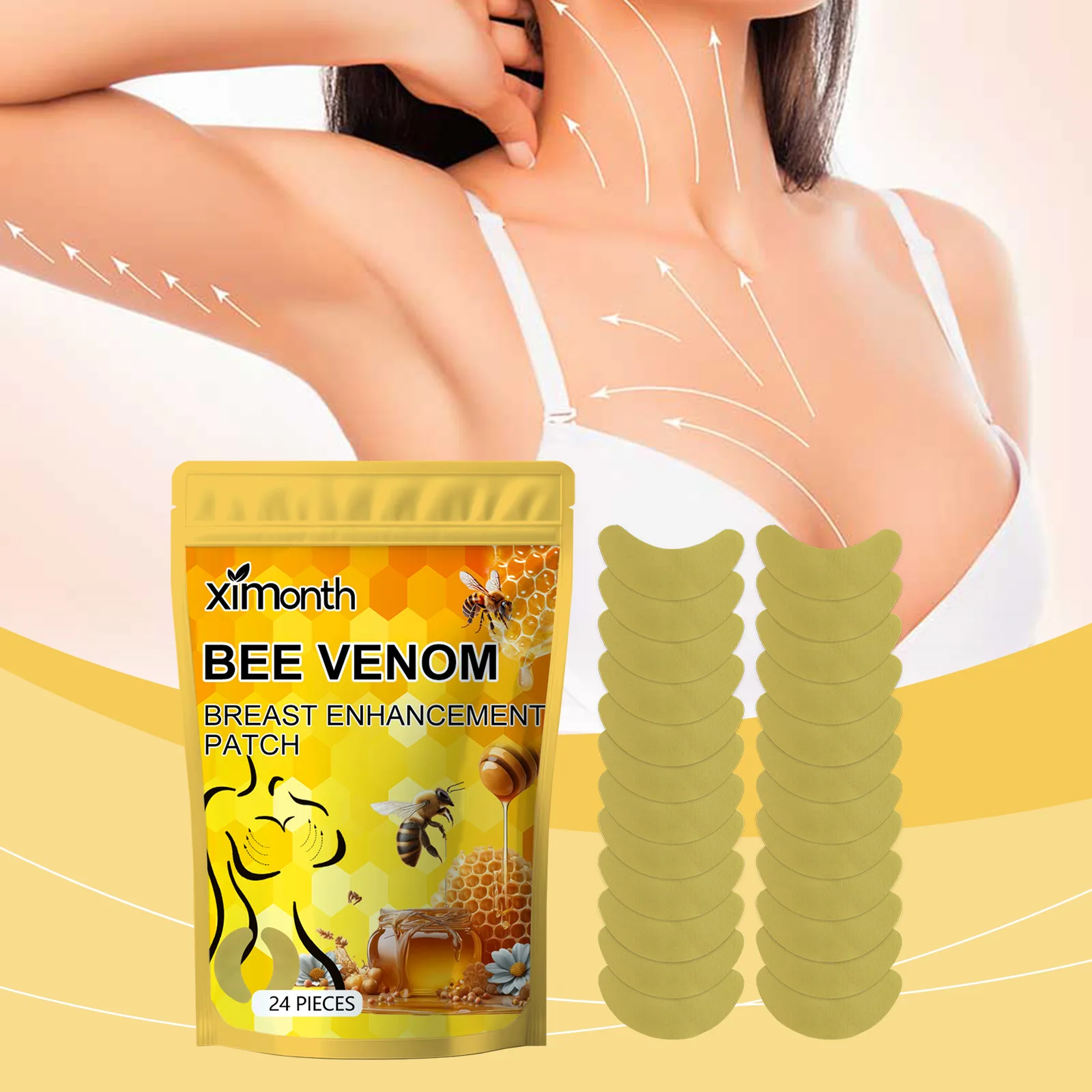 24Pcs Bee Venom Breast Enlargement Cream Patch Moisturizing Lifting Firming Natural Bust Treatment for Breast Fast Growth Chest