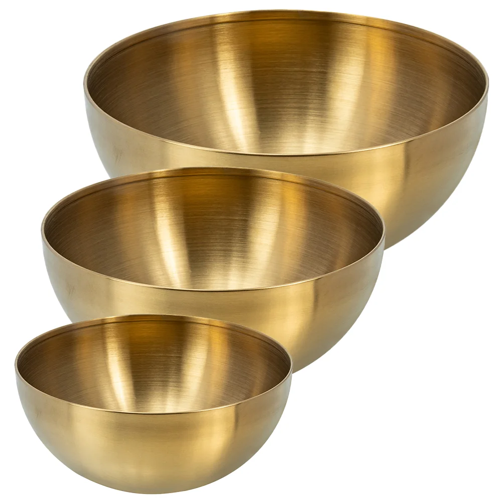 

3pcs Stainless Steel Salad Set 15cm 20cm 25cm Golden Multi Function Fruit Snack Dessert Mixing Bowl Kitchen Noodle Bowl Reusable