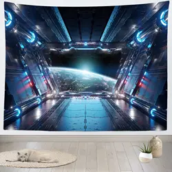 Futuristic Tapestry SciFi Corridor Space Ship Tapestry Space Station Tapestry Wall Hanging for Bedroom Living Room Dorm Decor