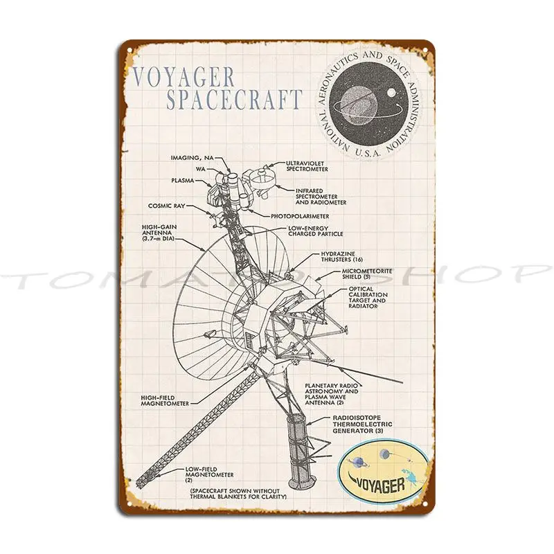 Outer Planet Exploration Probes Voyager Spacecraft  Metal Sign Club Garage Pub Decoration Create  Tin Sign Poster
