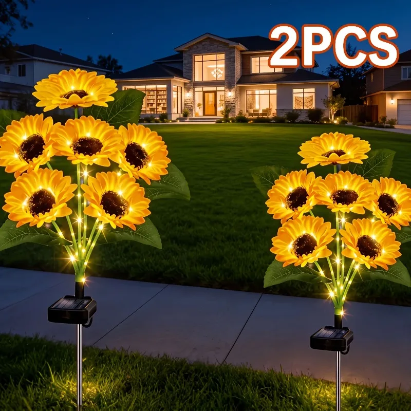 2PCS Sunflower Solar Garden Lights, Solar Sunflowers, Solar Ground Stake Lights for Yard, Lawn, Patio / Holiday Decor for Christmas / Halloween / Valentine's Day to Create a Romantic Atmosphere, Single Bundle of 6 Sunflowers - view 2