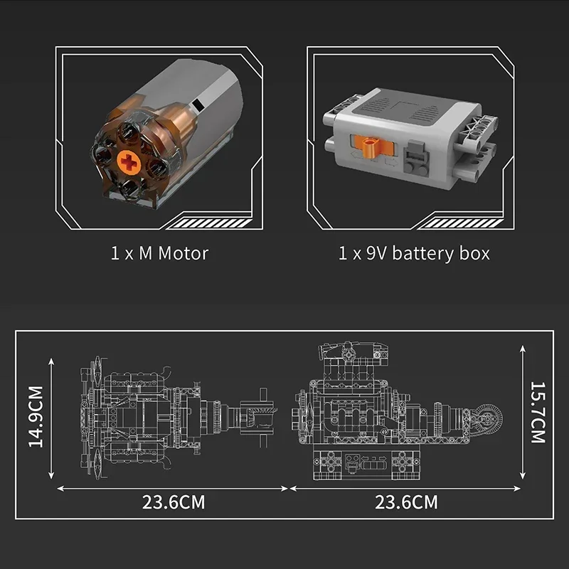 MCL Super Car เครื่องยนต์ V8 V12 Building Block ชุดเกียร์ควบคุมมอเตอร์ไดรฟ์ภาพจําลองรถคอลเลกชันเครื่องประดับ