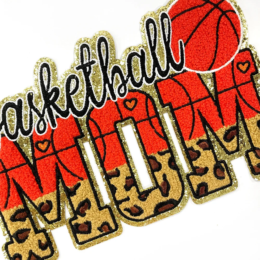 Oversize Basketball MOM Letter Ironing Patch Emblem Clothing T-shirts  Football Game Embroidery Mother's Day Sport Accessories