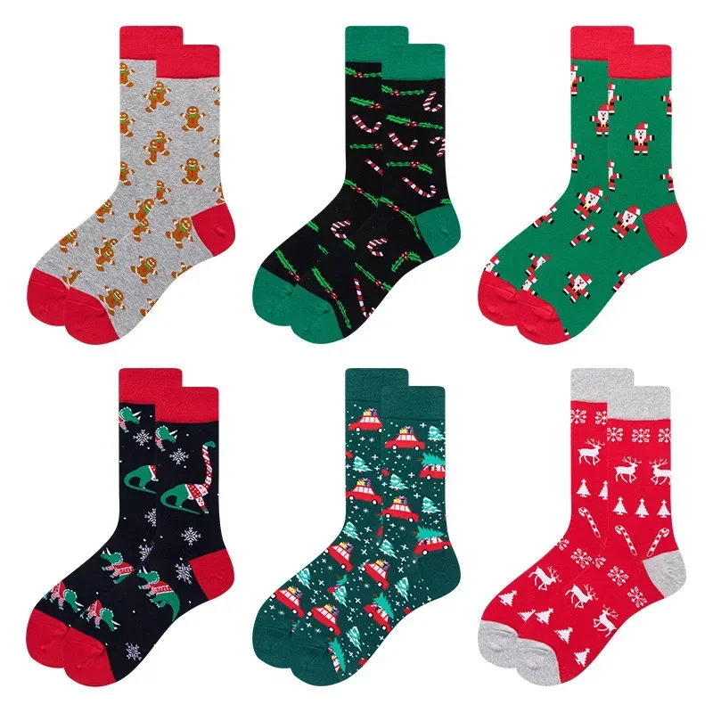 2023 Christmas Stockings Mid-Calf Tree New Elk Old Man Long Tube Christmas Stockings Men's Socks 1 Pair