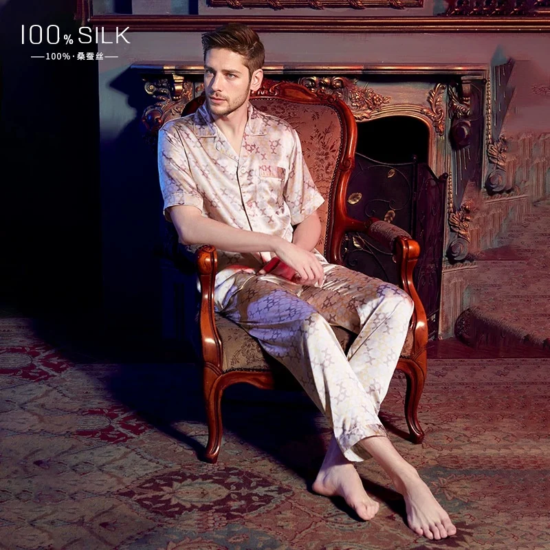 Men's Silk Pajamas 2025 Summer New Arrival - 100% Mulberry Silk, Plus-size Loungewear Set with Cool Touch, Suitable for Outer We