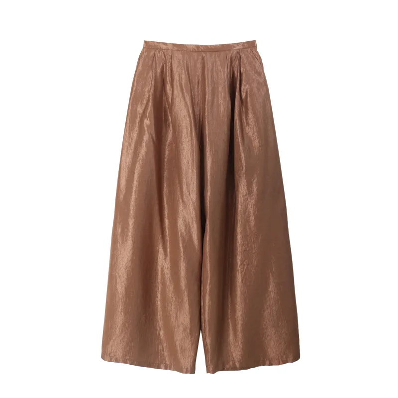 

Spring Vintage Metallic Color Casual Pants Women Fashion High Waist Loose Straight Trousers Summer Pocket Wide Leg Pant Harajuku