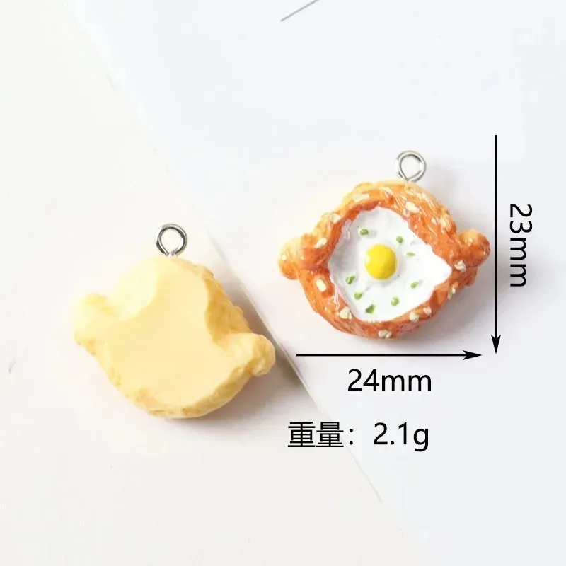 10Pcs Resin Simulation Food Charms Bread Cake Fried Egg Steamed Bun Pendants DIY Accessories for Phone Straps Jewelry Crafting