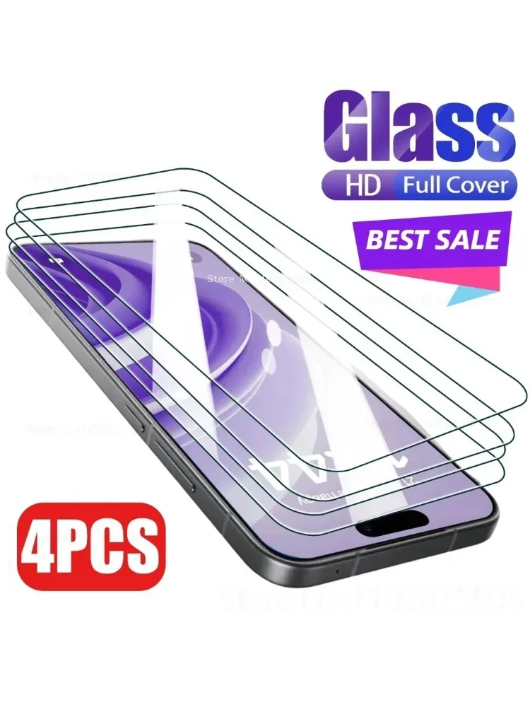 

4Pcs Screen Protector for IPhone 15ProMax 16e 15Plus 14 Plus 17Air 15Pro 17 Pro Max Tempered Glass iP14 13 12 11 Pro Max X XR XS