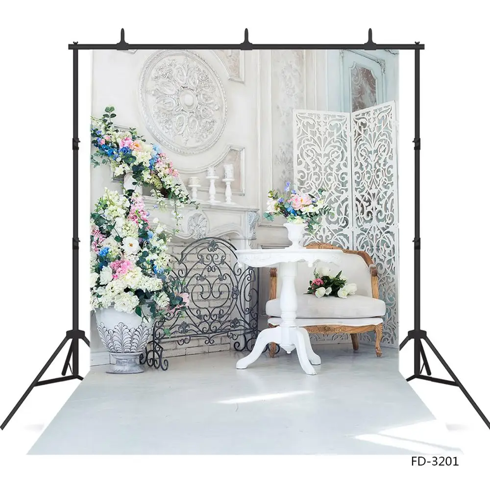 Blanc salon canapé fleurs photographie fond pour vinyle tissu toile de fond pour enfants bébé Portrait Photocall Photo Studio