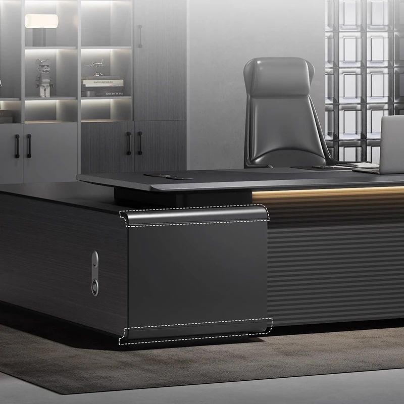 Scrivania direzionale di design estetico Scrivanie da ufficio di lusso moderne e resistenti nere Cassetti in legno Mobili per ufficio grandi Mesa De Escritorio
