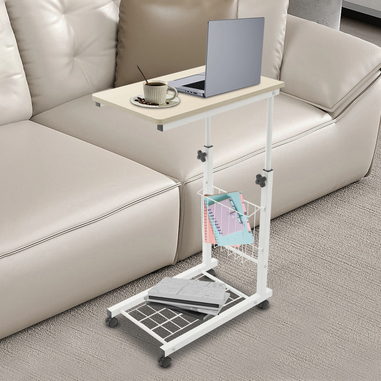 Adjustable Bed Side Table Side Table with Wheels  Mobile Standalone Table image 6
