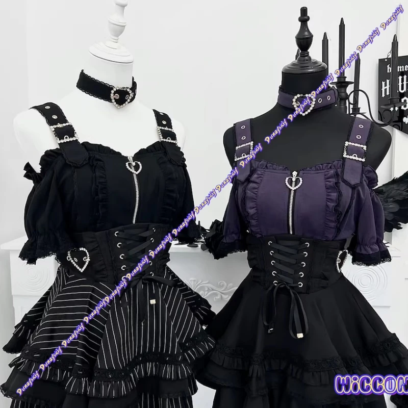 ensemble-haut-a-epaules-denudees-et-jupe-trapeze-a-lacets-style-gothique-jirai-kei-pour-femme-tenue-tendance