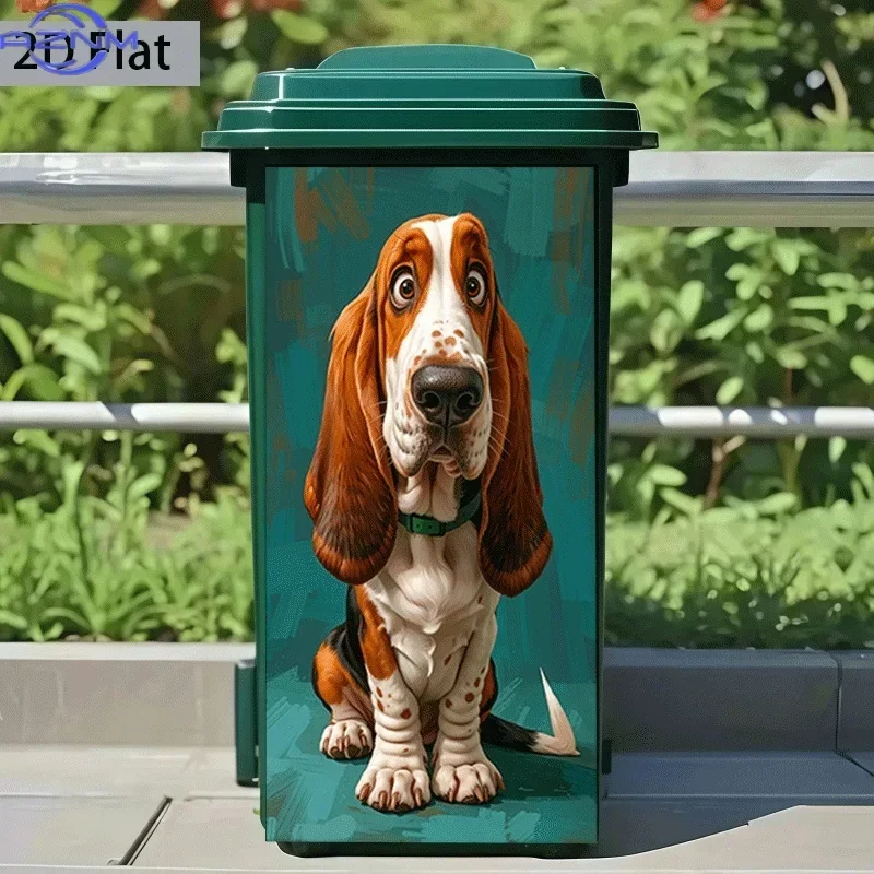 2D 1PCof Trash Can Sticker,  Featuring a Cute Design of a Basset Hound, Self-Adhesive Wall Decoration for Kitchen Trash Cans (