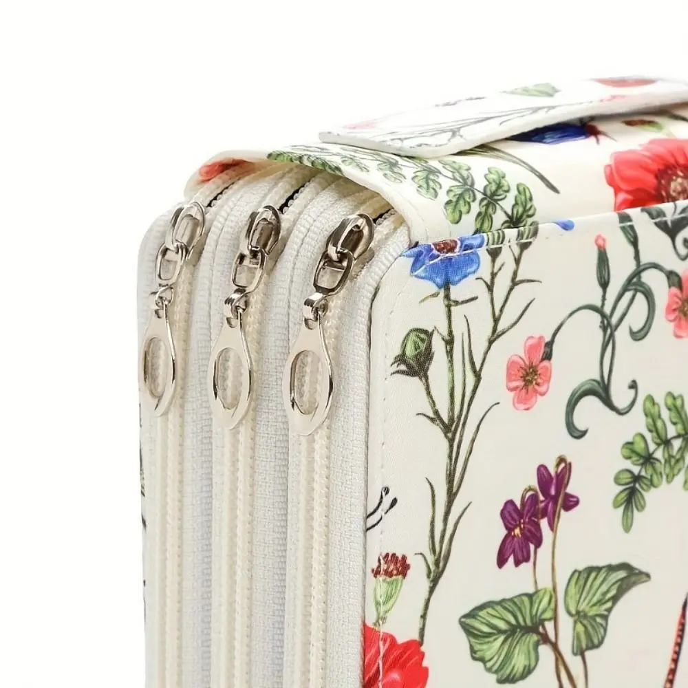 Small Flower Pattern Colored Pencil Pouch Large Capacity 120 Slots Student Pen Bag Zipper Fabric Marker Storage Bag Gifts