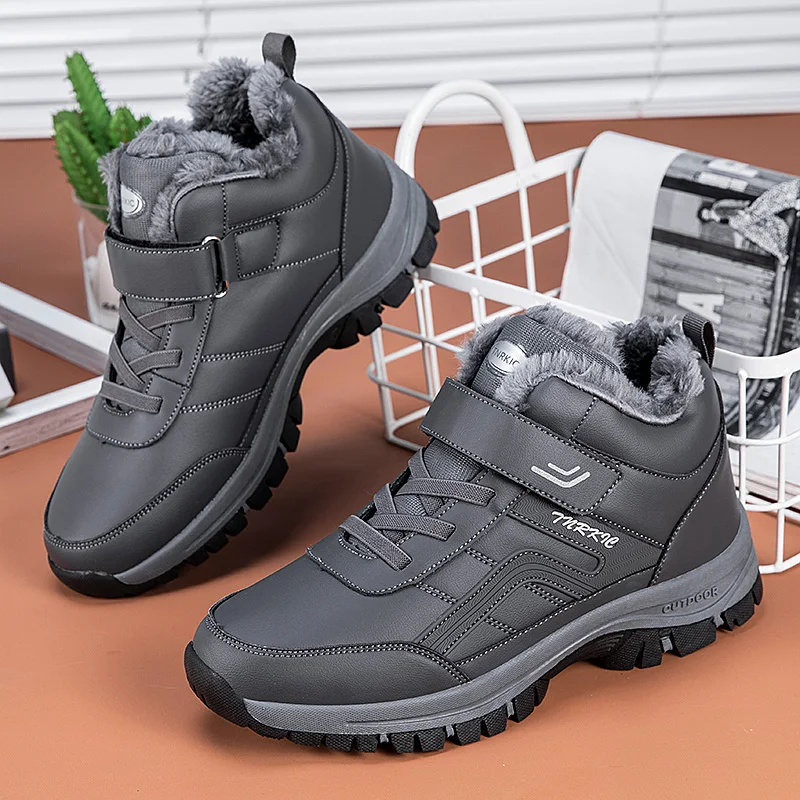 Fashion Leather Sneakers Men Outdoor Hiking Shoes Women Winter Waterproof Warm Snow Boots Men Casual Anti-slip Shoes Unisex Shoe