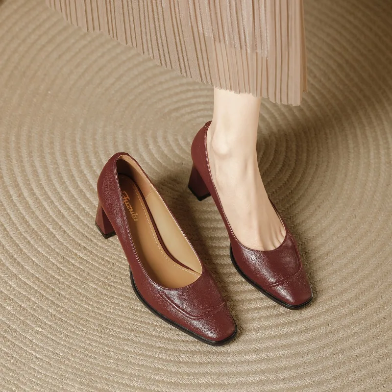 

Женская обувь AUTUSPIN, 7 см, весенне-осенняя модная обувь в стиле ретро, ​​туфли на высоком каблуке, кожаные туфли из микрофибры, женские туфли с неглубоким вырезом, размер 40