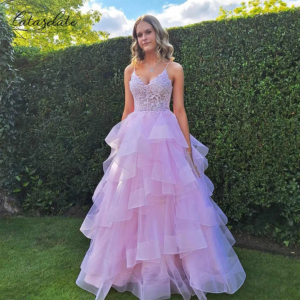 Catasdate Prom Ball Gown A Line Puffy Evening Party Dresses Formal Women Party Gown with Applique vestidos de fiesta Customized 