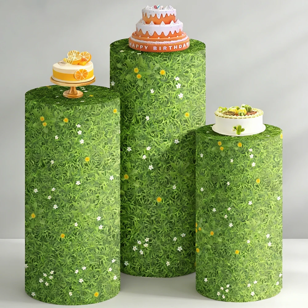 

Grass Cylinder Covers Backdrop Baby Shower Wedding Birthday Party Decoration Cake Stand Plinths Backdrop Pedestal Background