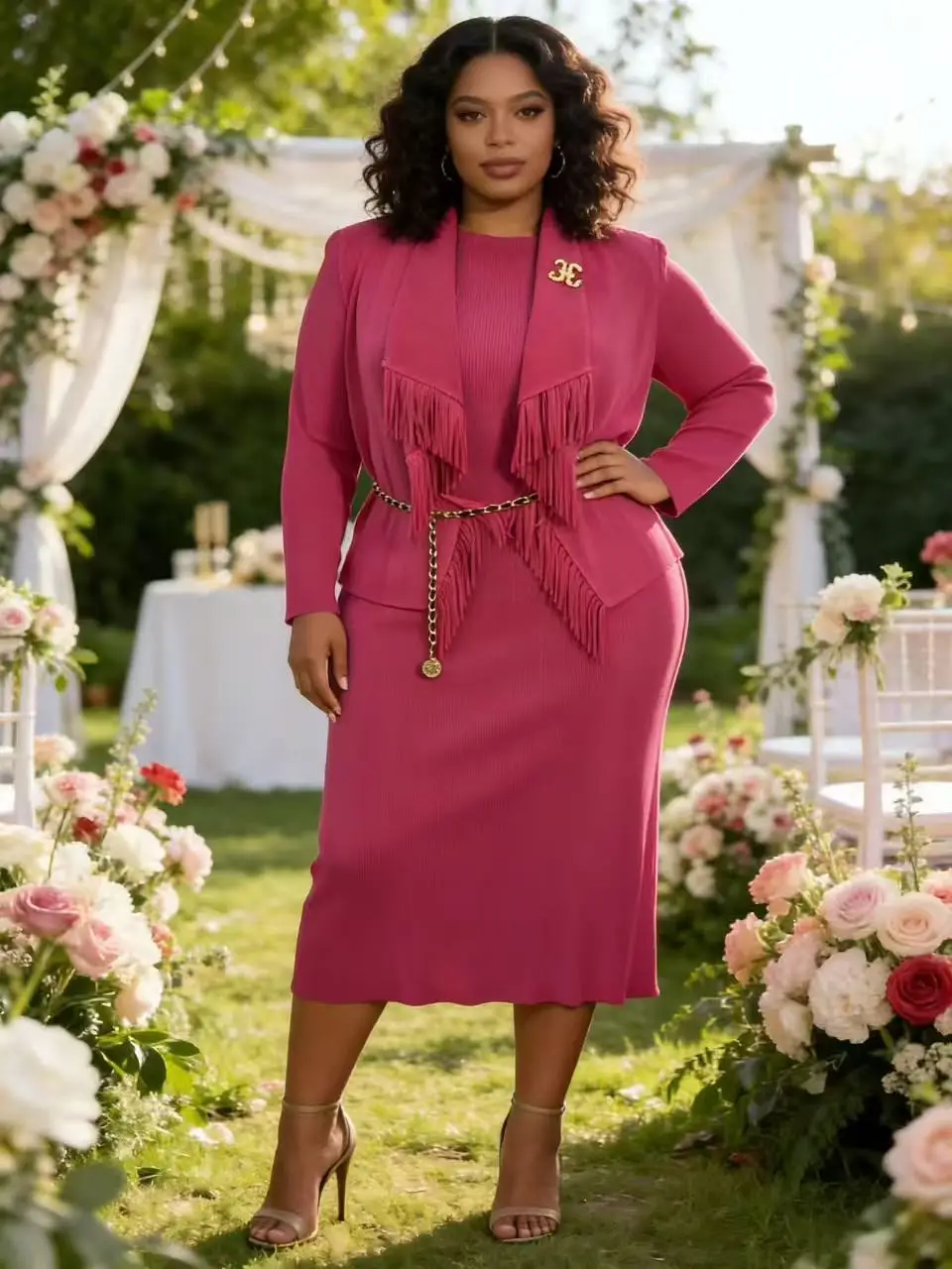 

Осень 2023, новый плиссированный модный костюм, женский темпераментный пиджак с бахромой и лацканами + внутреннее платье, комплект из двух предметов