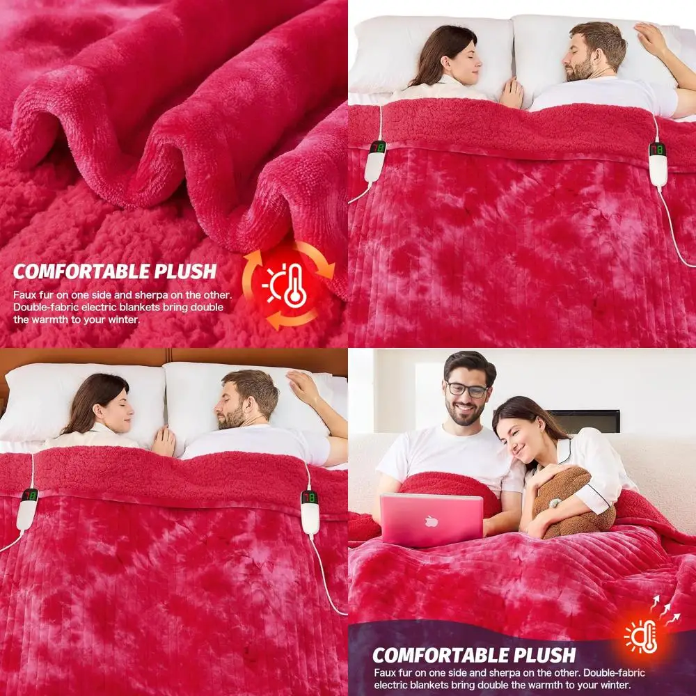 

Уютное электрическое одеяло из шерпа с 5 таймерами и 10 уровнями нагрева, идеальный зимний подарок для дивана-кровати, 84x90, красный