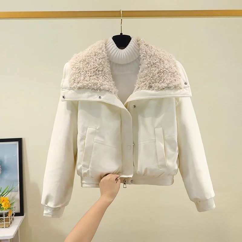 

Новая зимняя хлопковая куртка на пуху с мехом ягненка, женская модная куртка без стирки, толстое пальто из искусственной кожи, верхняя одежда w1320